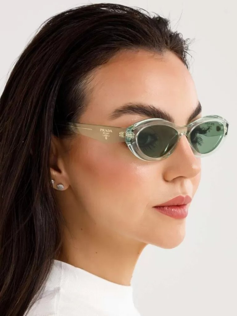 New Prada Oval Sunglasses Spr 26z 14r20e Clear Mint Green Pr 26zs Eyewear Pr26zs